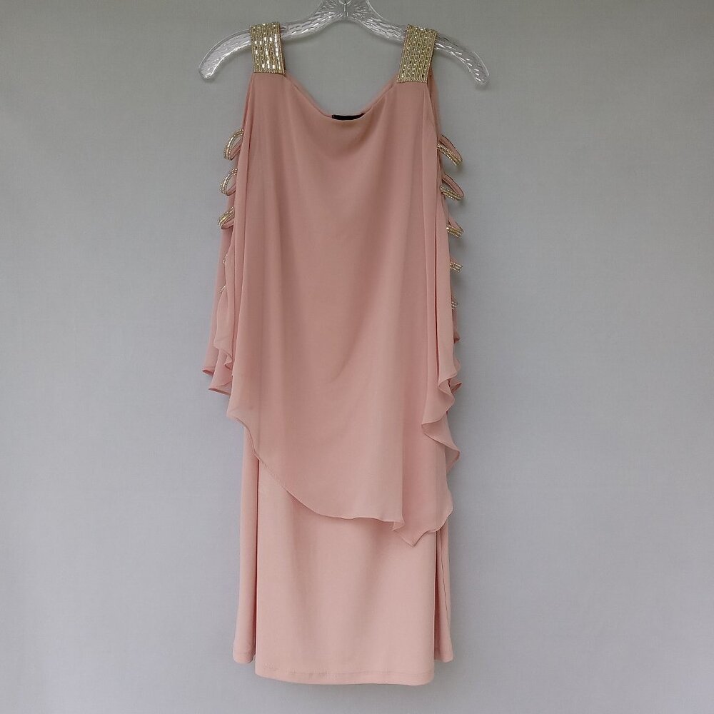 MSK Women's Blush/Pink Embellished Trim Sheer Overlay Formal Party Dress Size‎ L